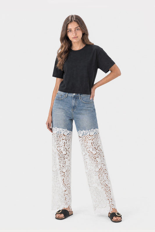 Wide Leg Lace Jeans