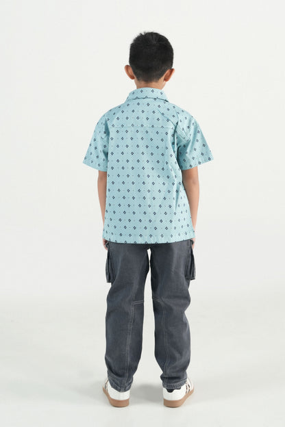 Hawaiian Mini Print Sky Blue Shirt
