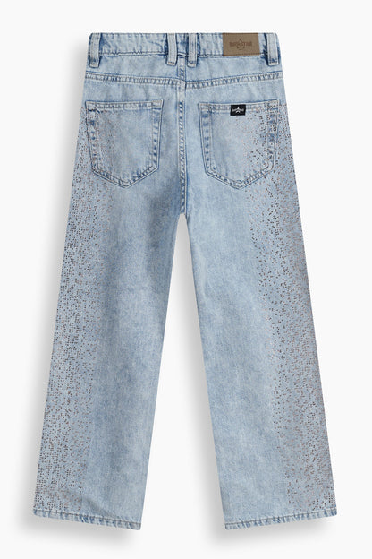 Wide Leg Peach Rhinestones Jeans