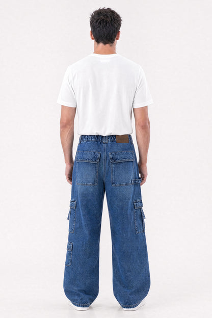 Baggy Fit Cargo Jeans Medium Blue