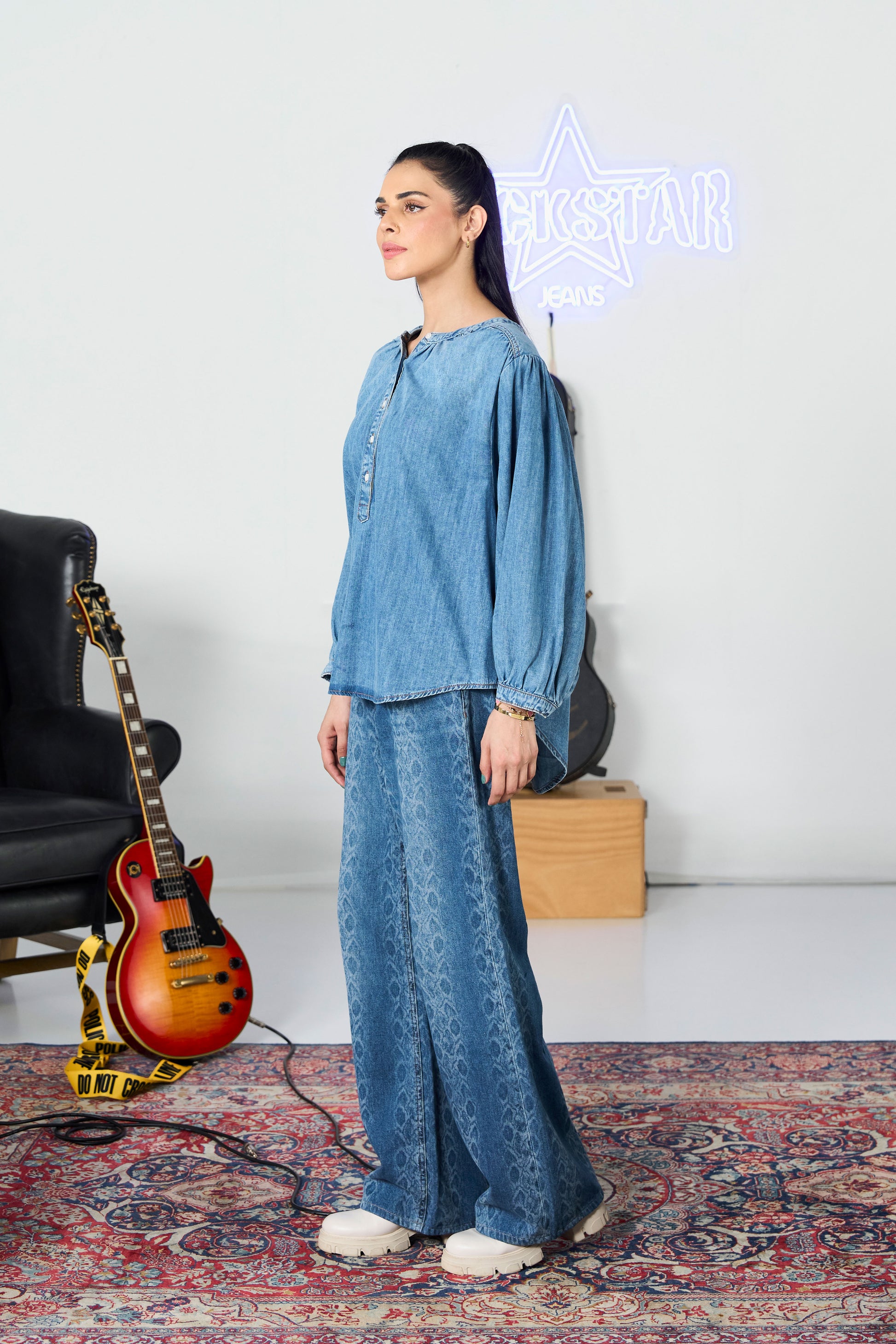 Denim Balloon Shirt shop at rockstar jeans