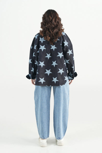 Oversized Star Dark Wash Shacket