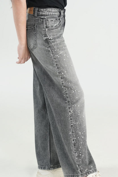 Wide Leg Jeans With Stone work