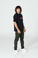 Oversized Black T-Shirt With Red Embroidery Patch