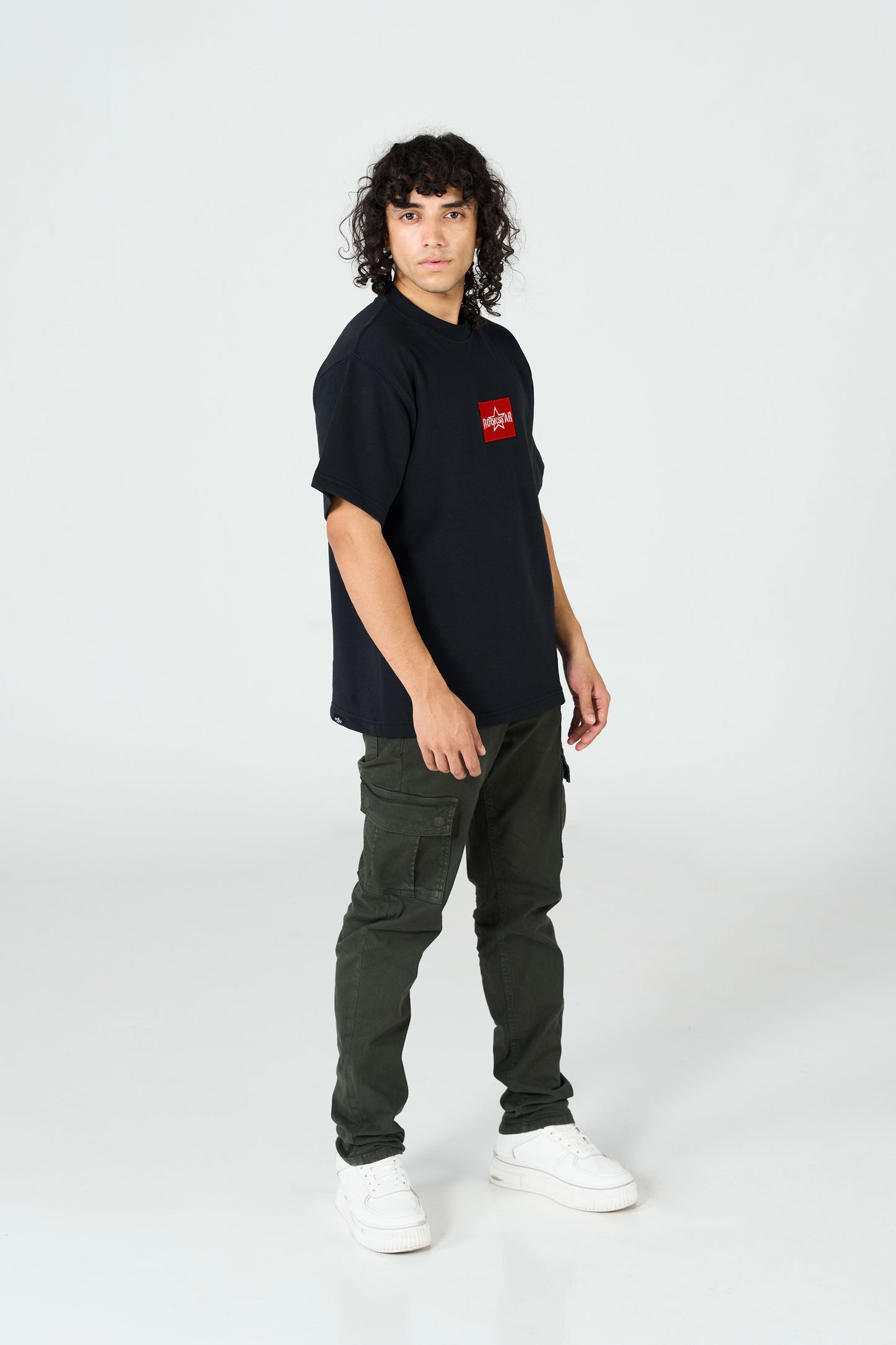Oversized Black T-Shirt With Red Embroidery Patch shop at Rockstar Jeans