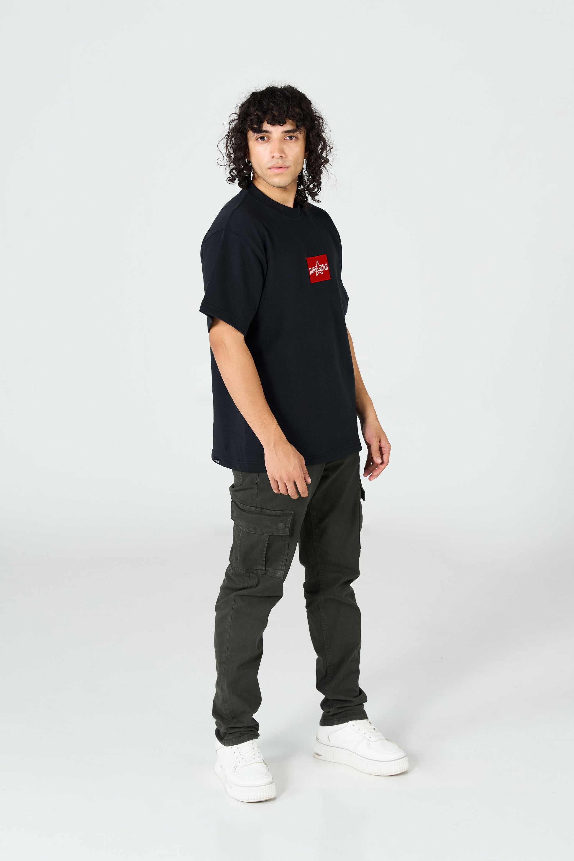 Oversized Black T-Shirt With Red Embroidery Patch shop at Rockstar Jeans