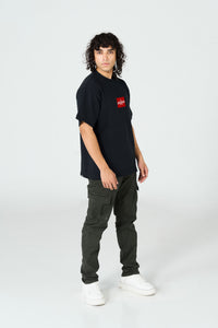 Oversized Black T-Shirt With Red Embroidery Patch
