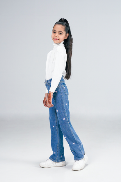 Wide Leg Heart Embroidery Jean shop at rockstar jeans