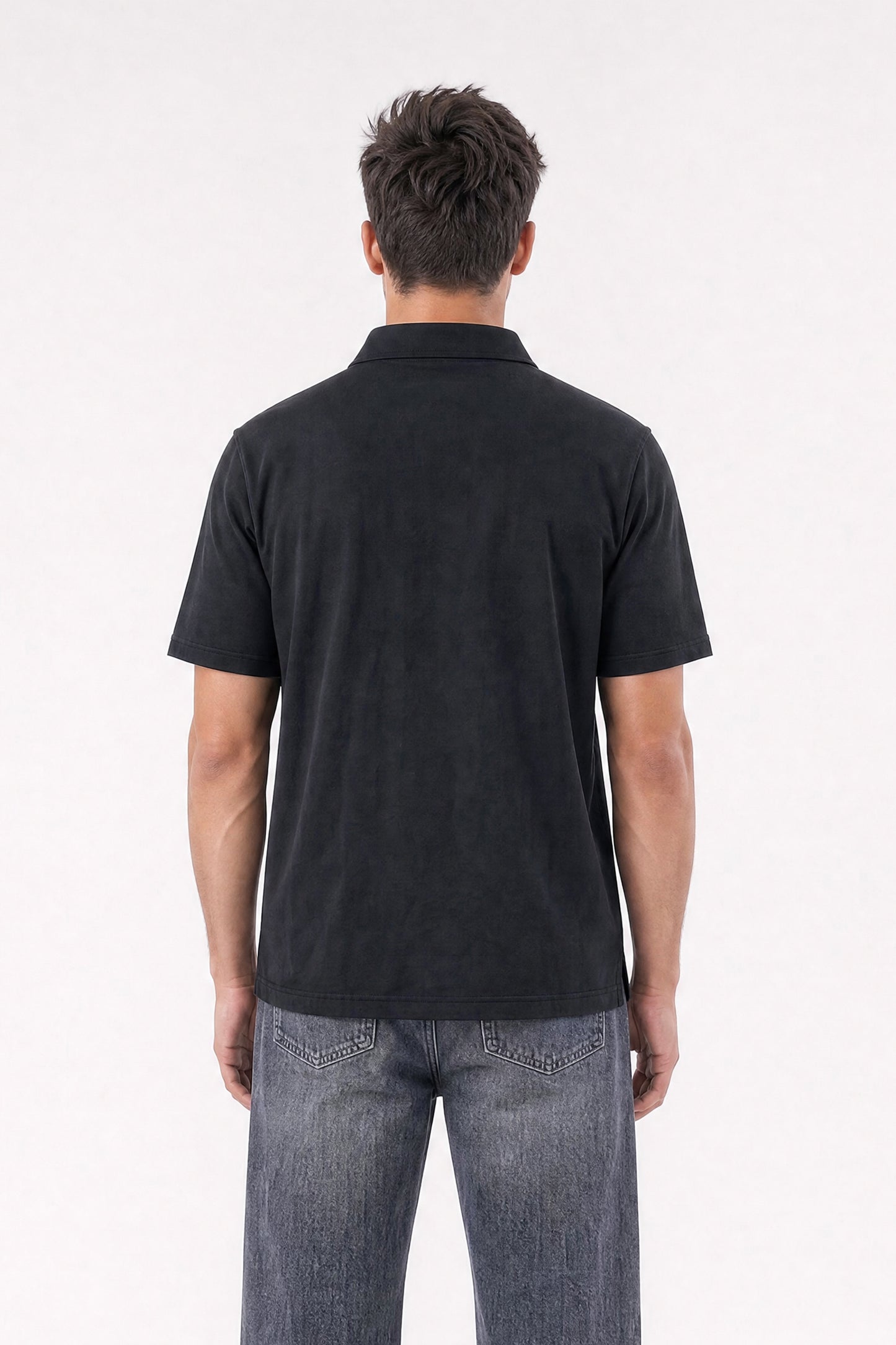 Relaxed V-Neck Polo Black