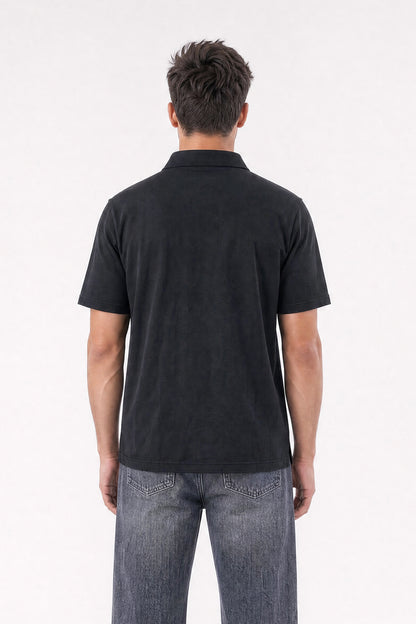 Relaxed V-Neck Polo Black