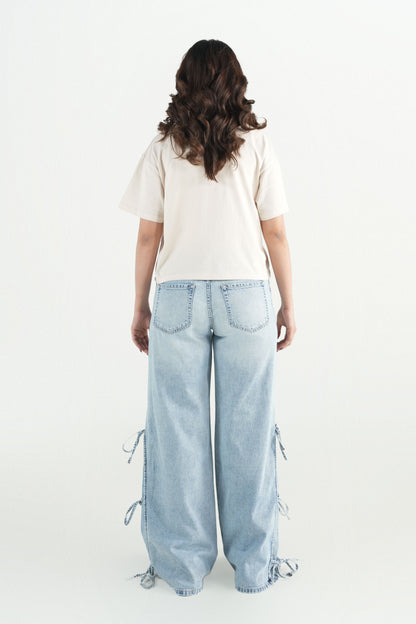 Wide Leg Jeans With Side Bow