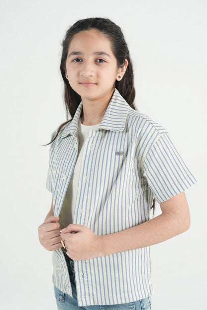 Button Down Summer Stripe Shirt –  White