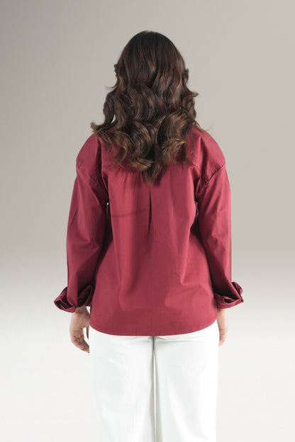 Abstact Floral Embrioded Maroon Shirt