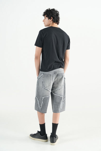 Star Patch Jorts Light Grey