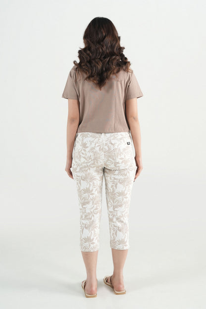 Stone Leaf Printed Stretch Capri