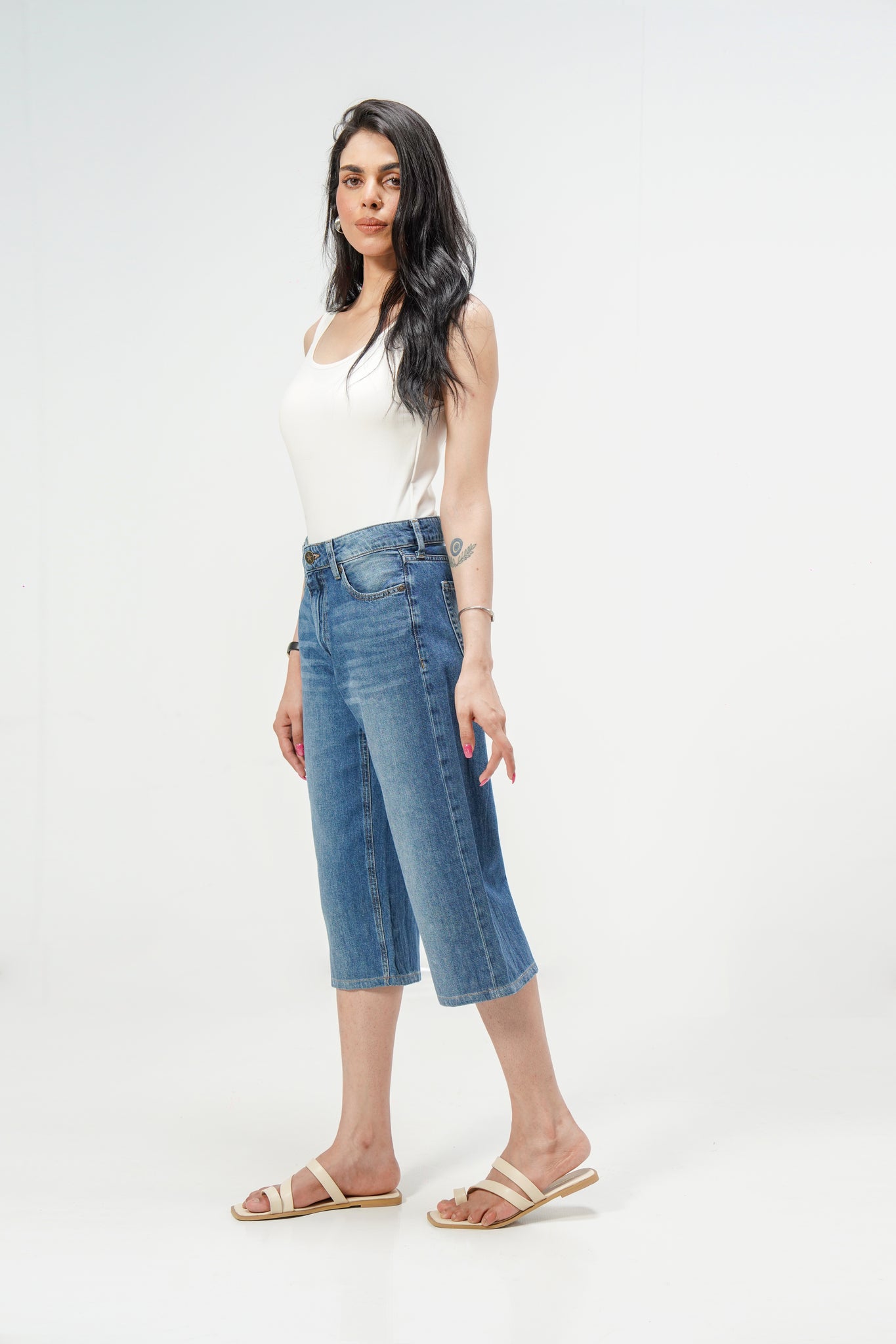 Mid Blue Baggy Denim Capri