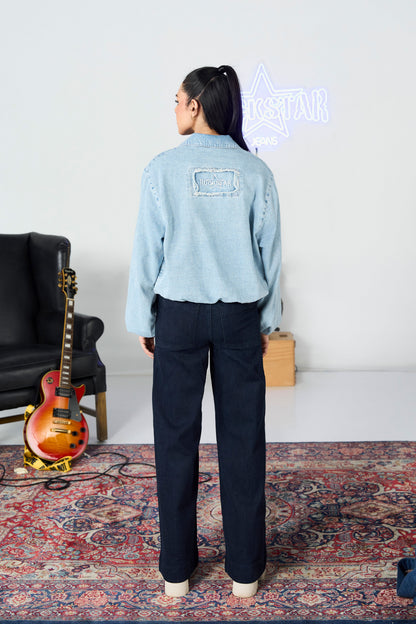 Light Blue Balloon Bomber Jacket shop at Rockstar Jeans