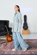 Striped Long Denim Coat