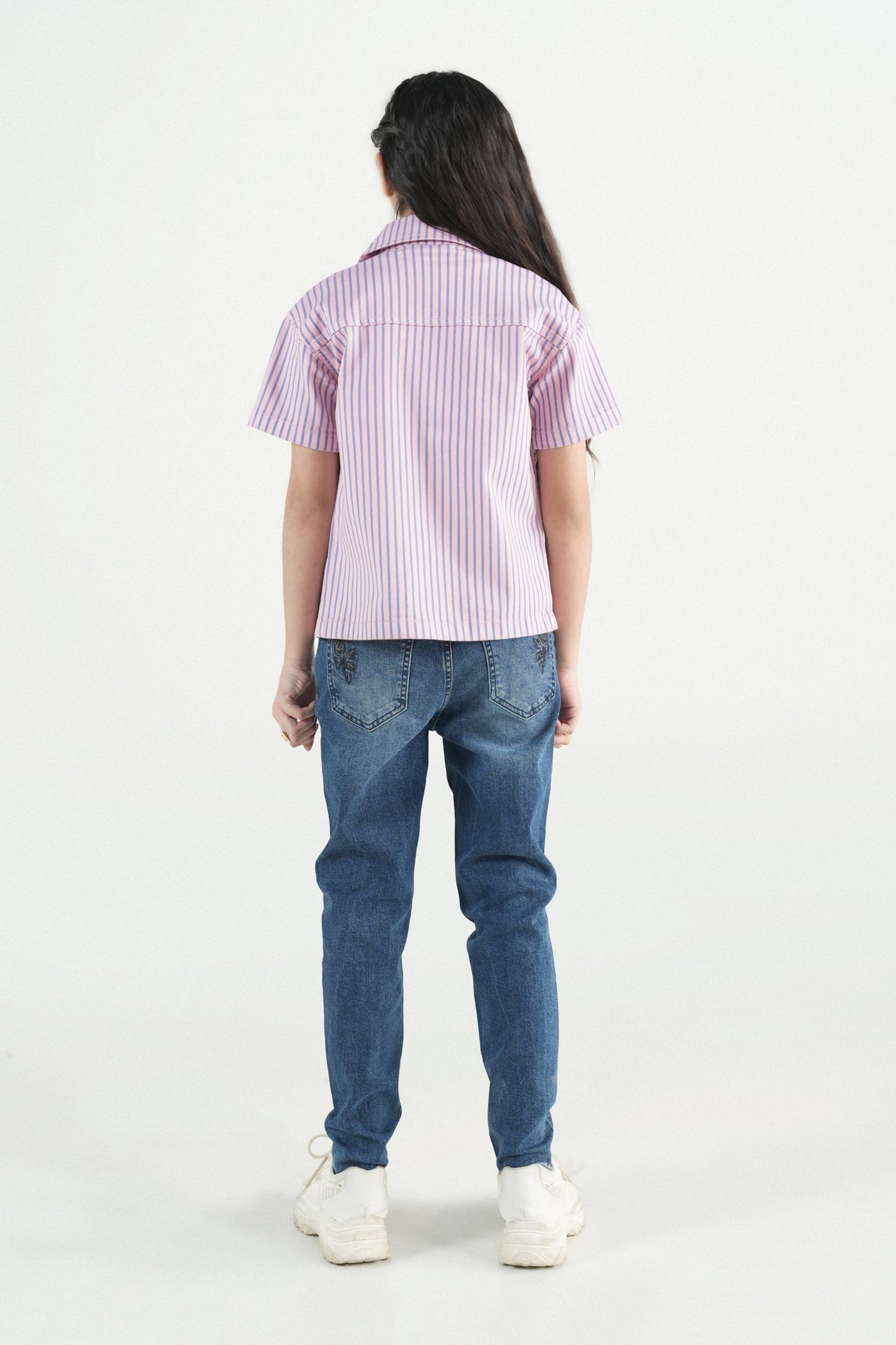 Button Down  Summer Stripe Shirt-Pink