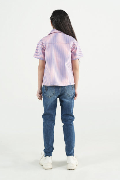 Button Down  Summer Stripe Shirt-Pink