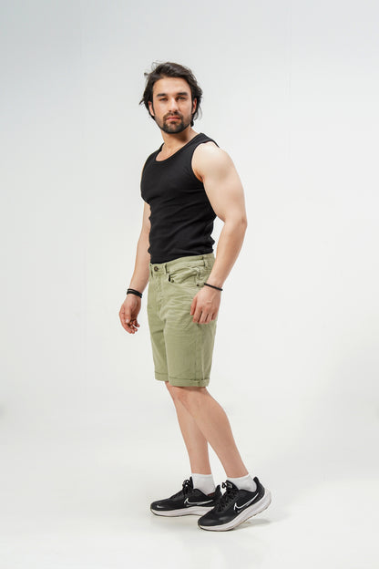 Khakhi Green Stretch Shorts shop at rockstar jeans