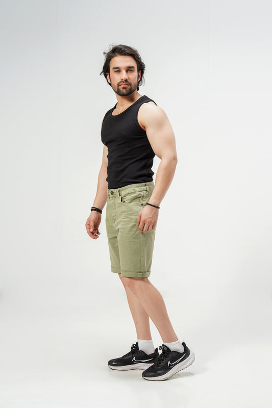 Khakhi Green Stretch Shorts shop at rockstar jeans