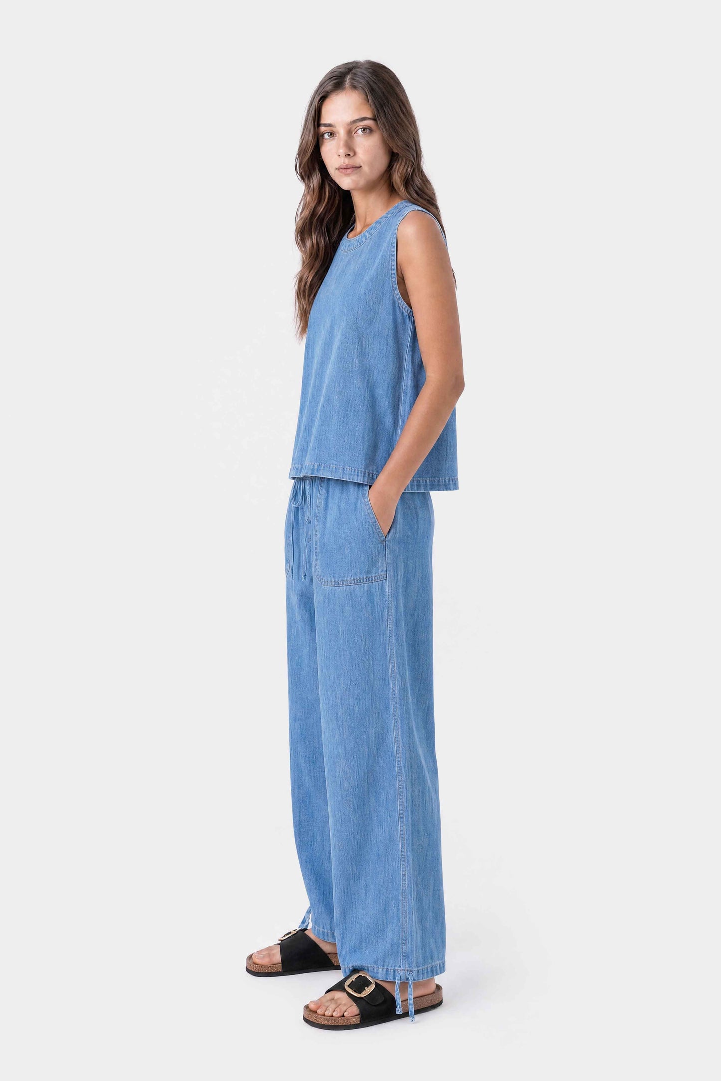 Sleeveless Denim Tank Top  Light Blue