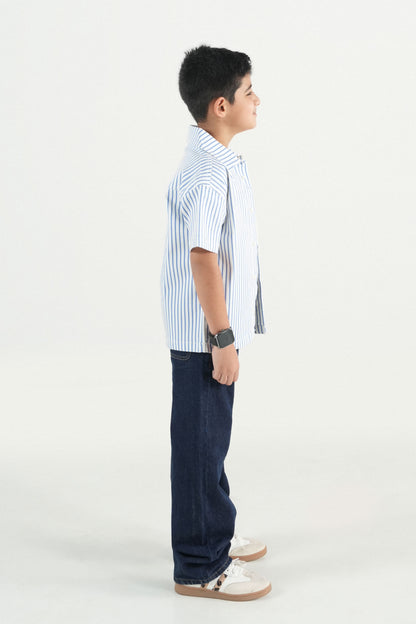 Summer Strip Button Down Shirt- White