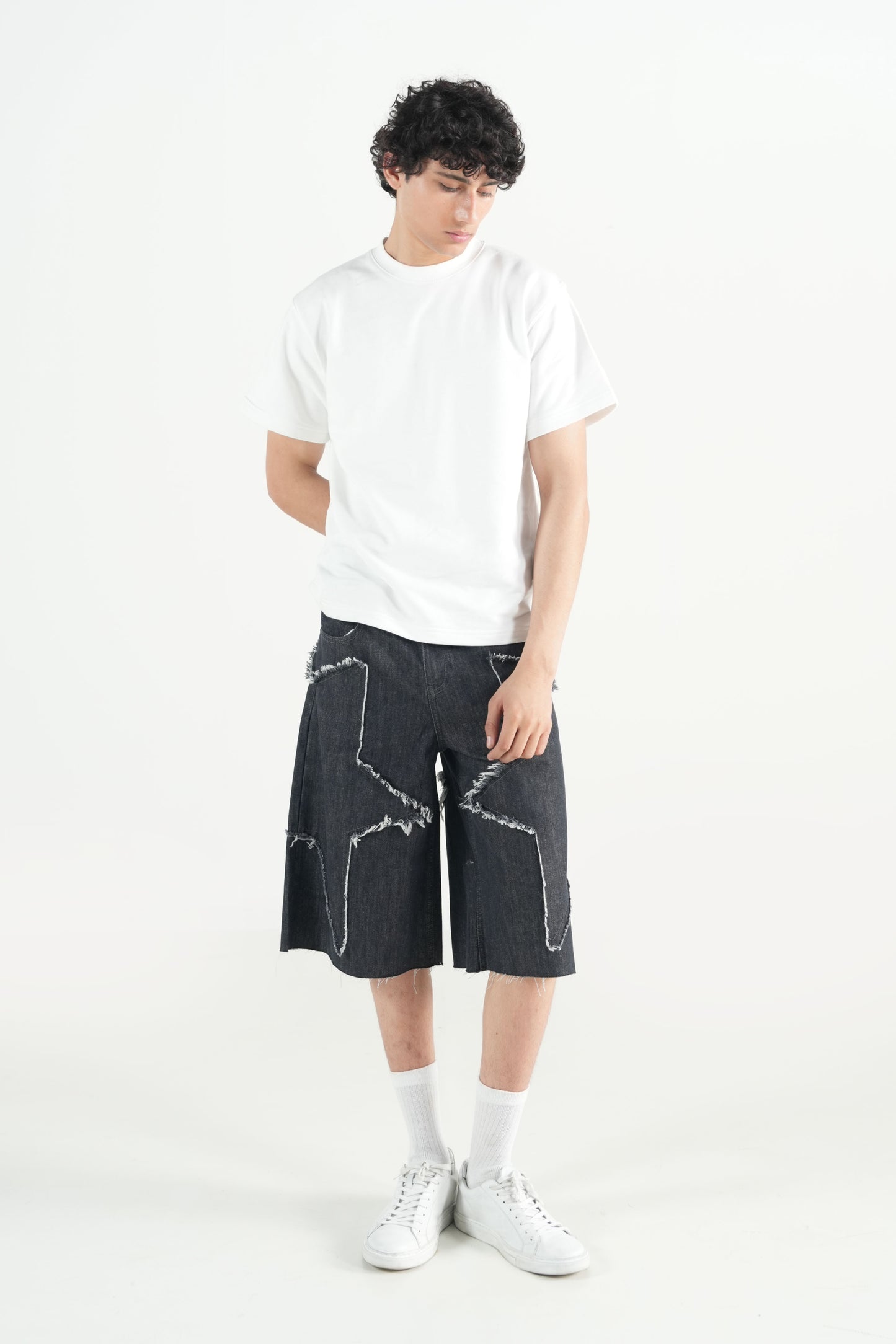 Star Patch Jorts Grey