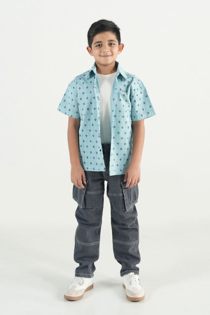 Hawaiian Mini Print Sky Blue Shirt