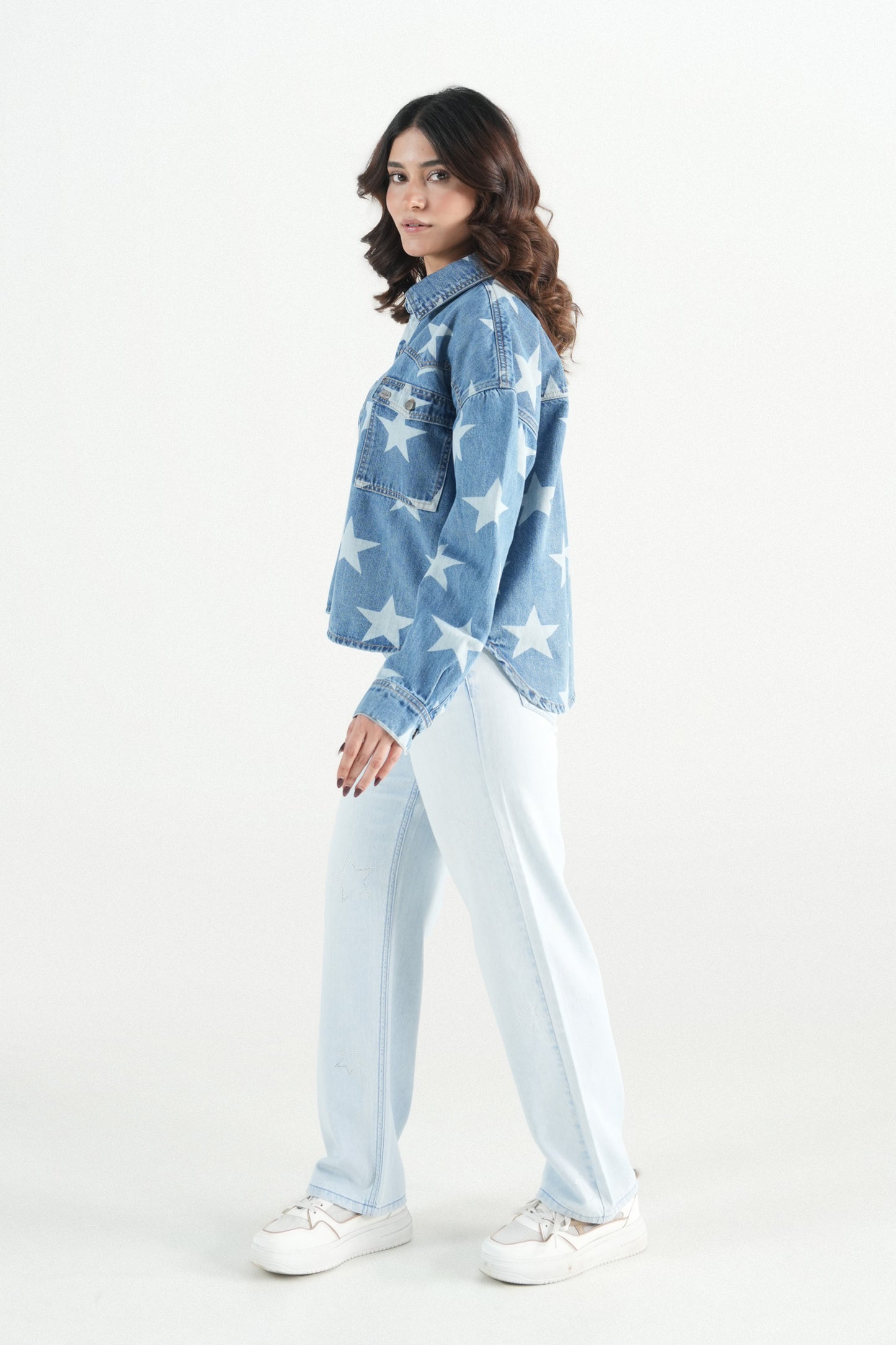 Oversized Star Light Wash Shacket