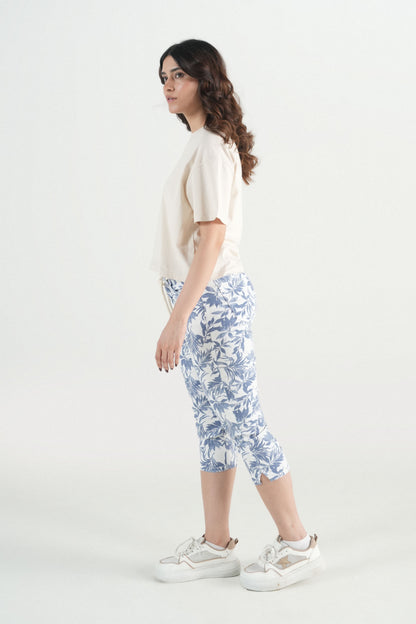 Strech Capri With Leaf Print