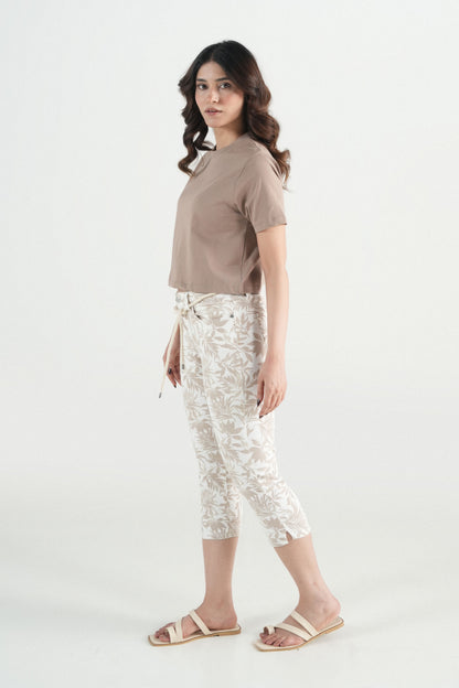 Stone Leaf Printed Stretch Capri