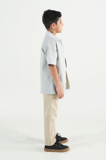 Summer Strip Button Down Shirt-Off White
