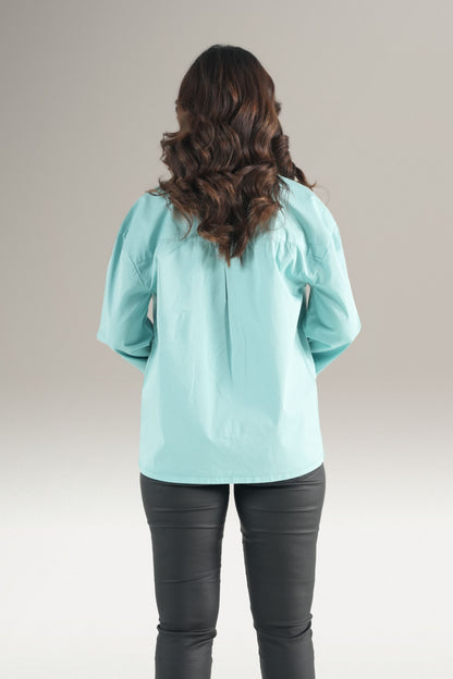 Abstact Floral Embrioded Light Green Shirt
