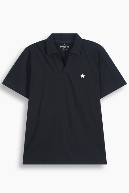 Relaxed V-Neck Polo Black
