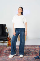 Pleated Wide Leg Mid Wash