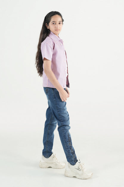 Button Down  Summer Stripe Shirt-Pink
