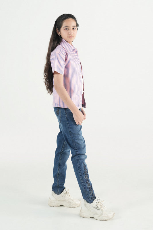 Button Down  Summer Stripe Shirt-Pink
