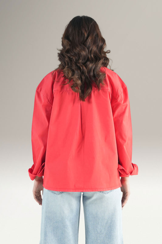 Abstact Floral Embrioded Red Shirt