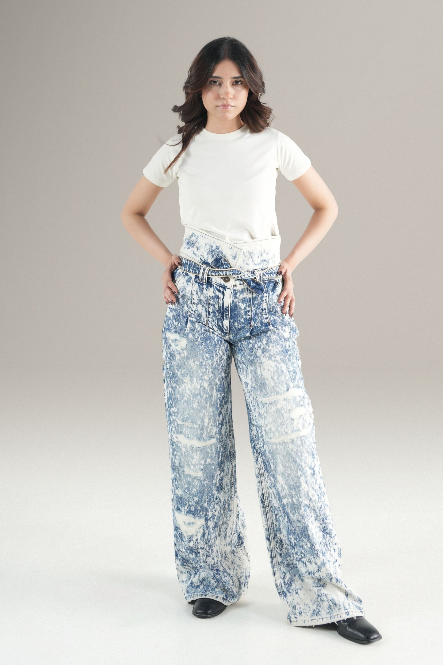 High Waisted Marble Sky Denim Jeans