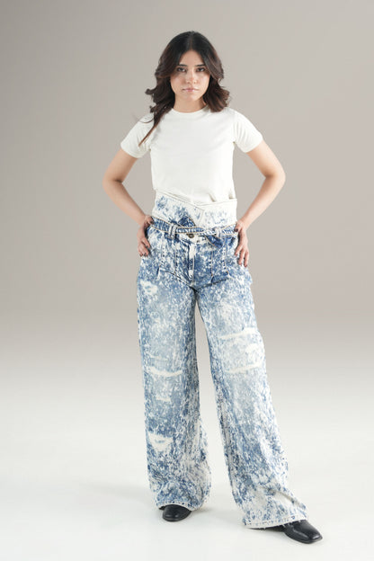 High Waisted Marble Sky Denim Jeans