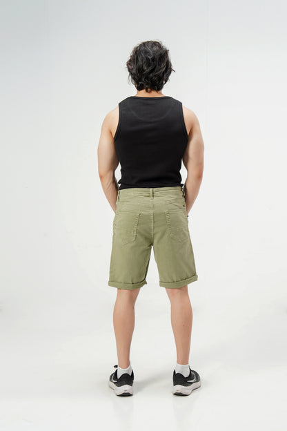 Khakhi Green Stretch Shorts shop at Rockstar Jeans