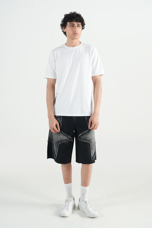 Star Patched Washed Jorts