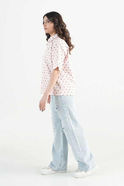 Hawaiian Floral Printed  Light Pink Shirt