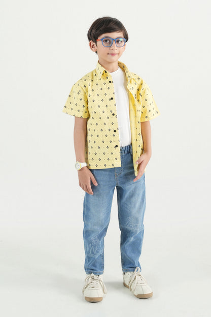 Hawaiian Mini Print Yellow Shirt