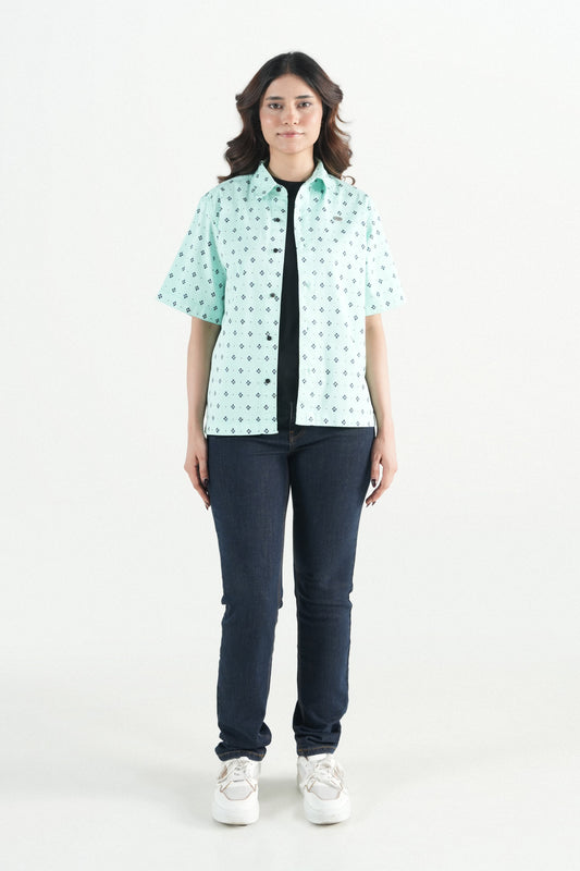 Hawaiian Floral Printed Aqua Blue Shirt