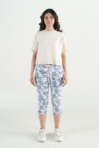 Strech Capri With Leaf Print