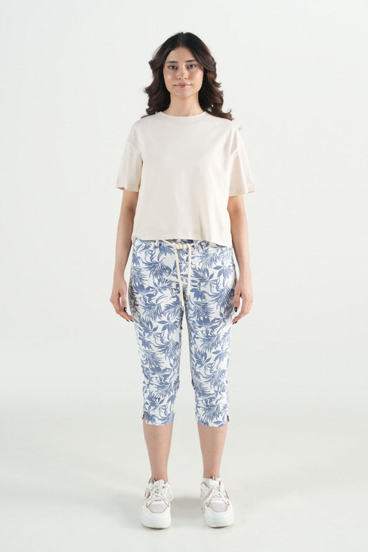 Strech Capri With Leaf Print