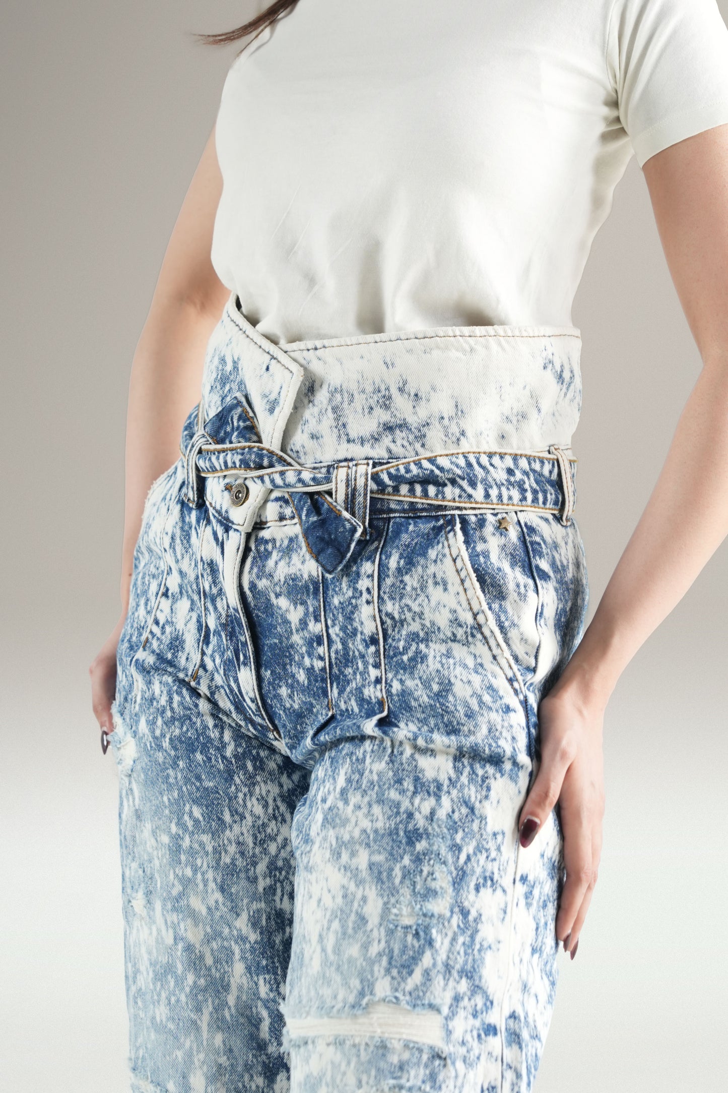 High Waisted Marble Sky Denim Jeans